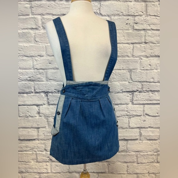 Sass & Bide denim overall mini skirt with Suspender Dress Contrast Denim SZ 28/S - Picture 2 of 10